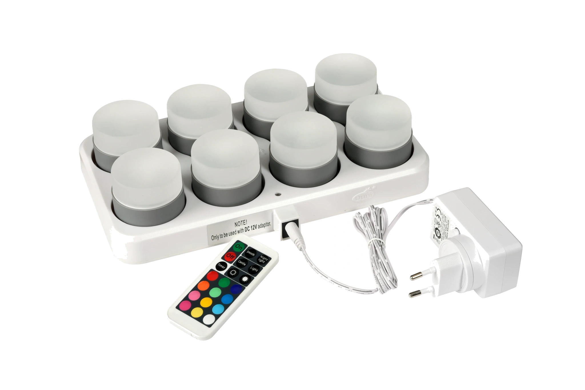 Minilamp led oppladbare lys 48x50mm m/ladestasjon  8lys  stk