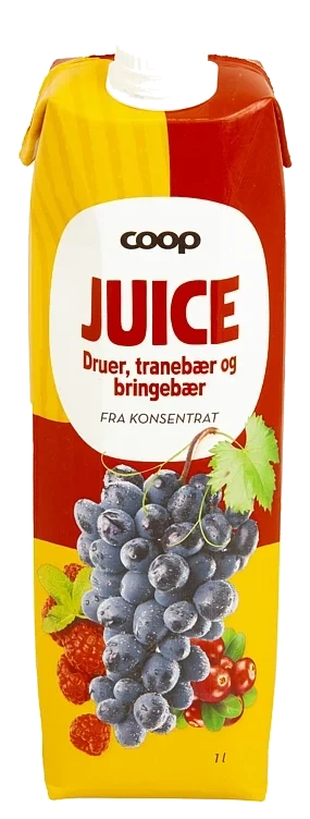 Coop pluss bringebær/drue 1l