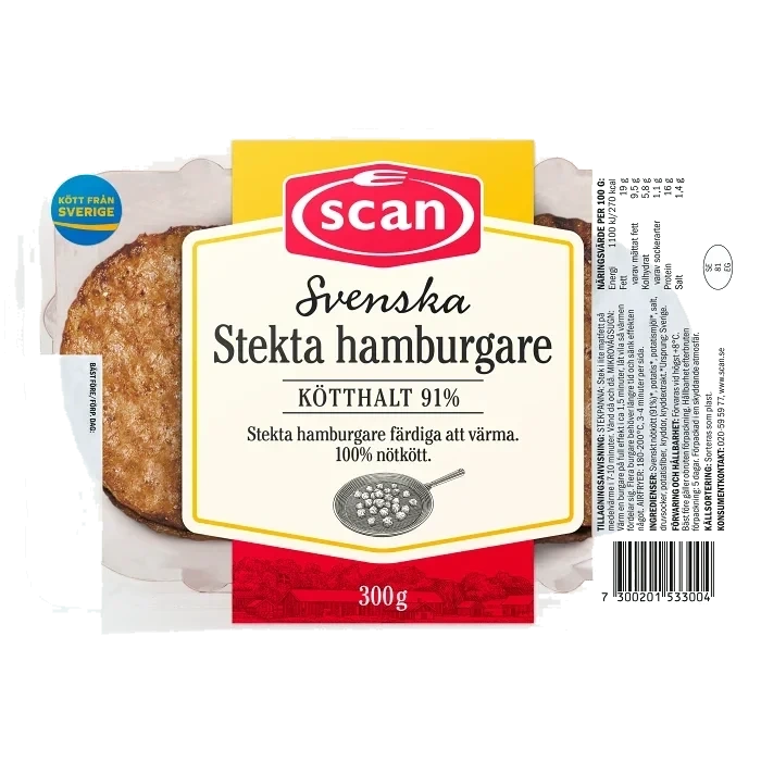 Hamburgare Stekta 91% Kötthalt 300g Scan
