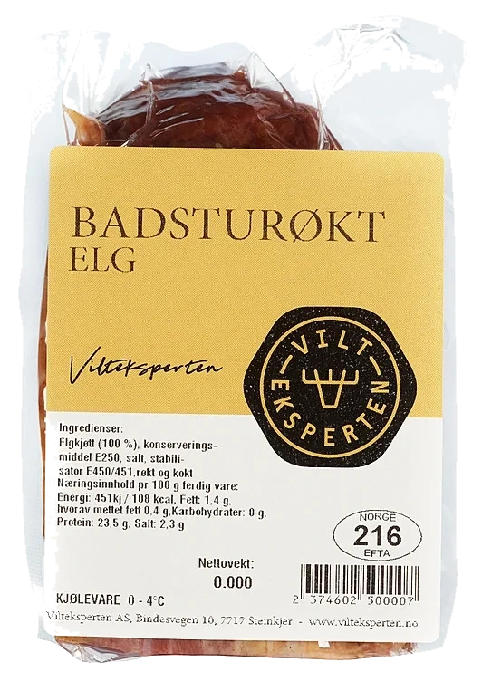 Edelvilt badsturøkt elg i bit ca400g   kg