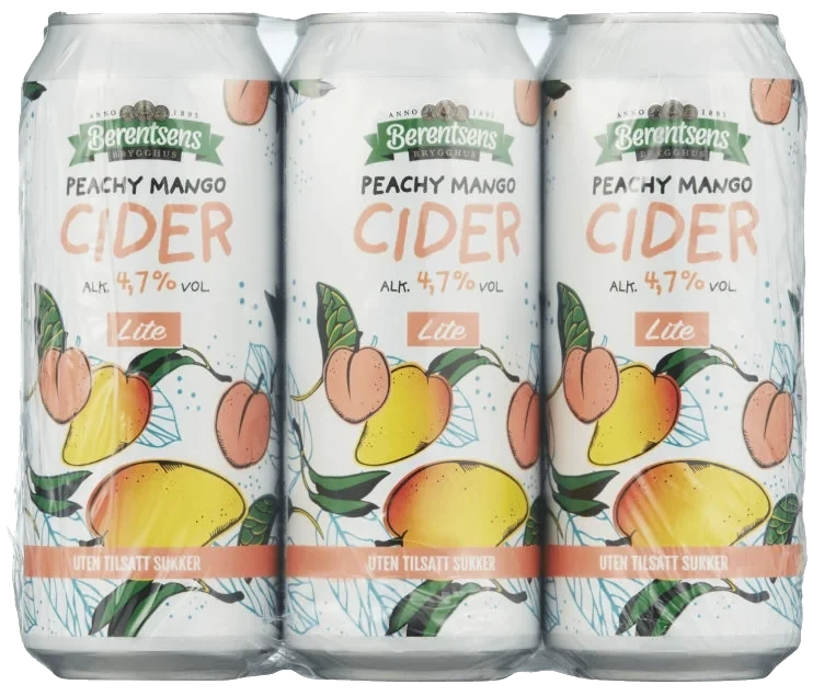 Peachy Mangocider Lite 0,5lx6 boks Berentsens