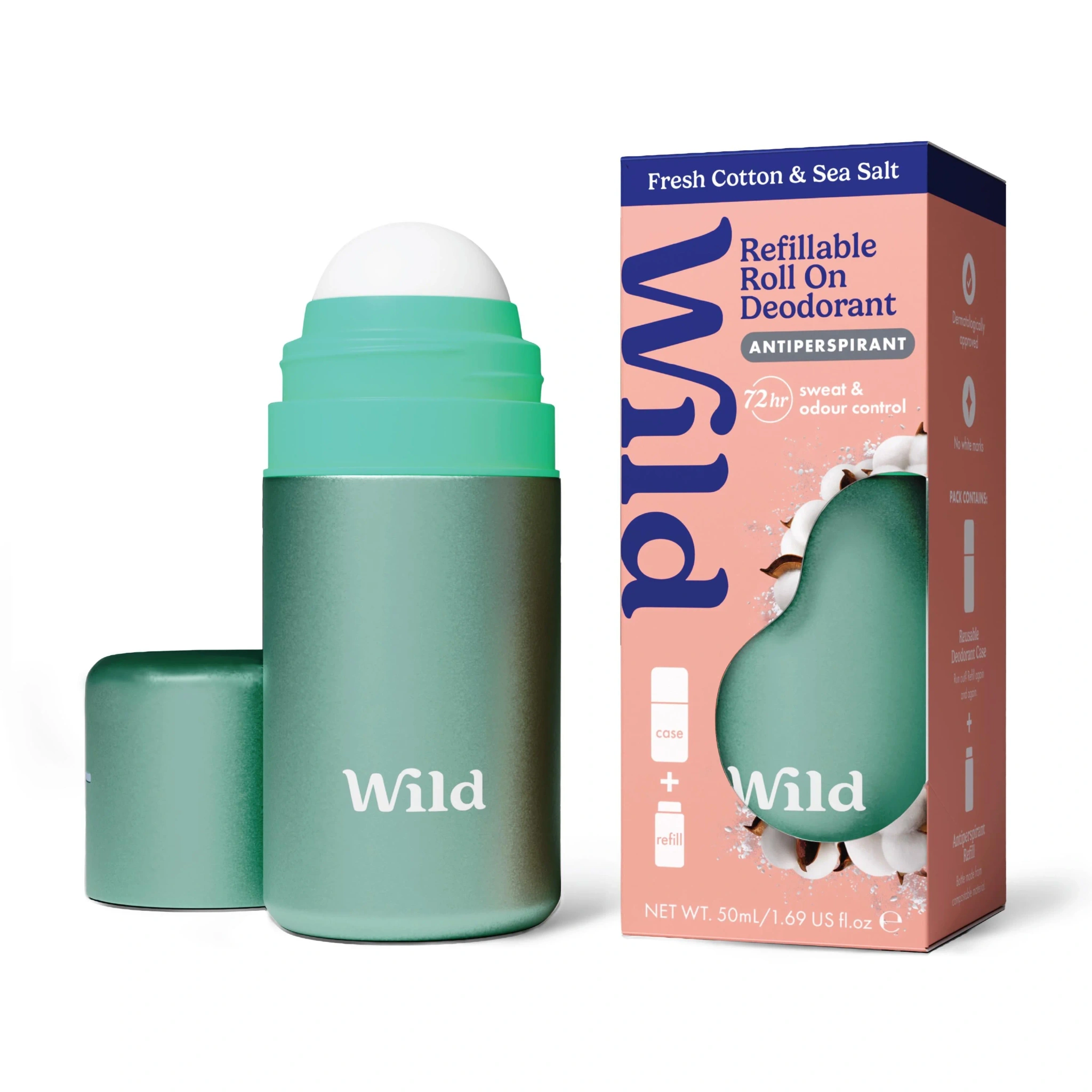 Wild Deo Roll On Cotton & Seasalt antiperspirant startpakke 1 sett