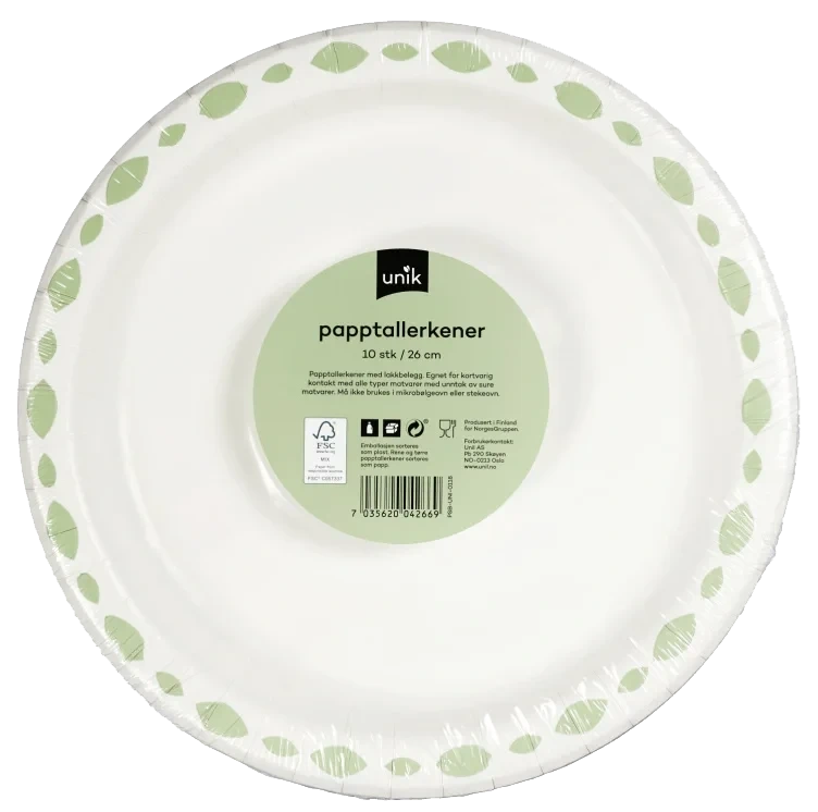 Papptallerken Dekor 26cm 10stk Unik