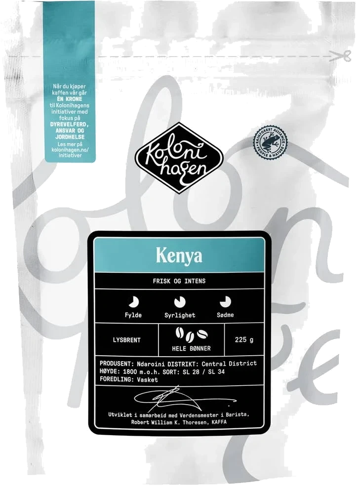 Kaffe Kenya Hele bønner, frisk og intens, 225 g