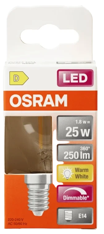 Lyspære Led Cl P 25 Klar Dim 827 E14 Osram