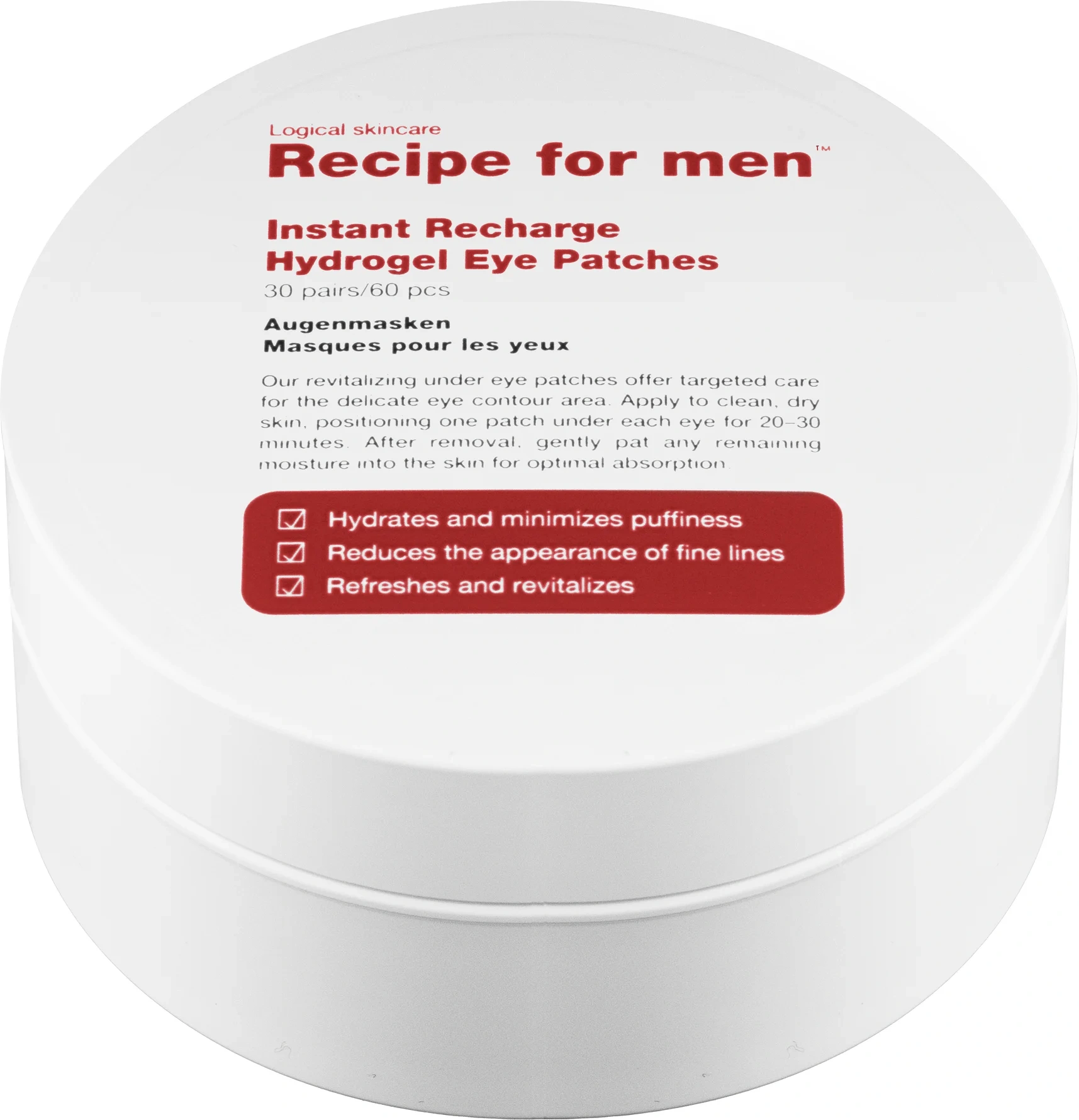 Recipe for men Instant Recharge Hydrogel Eye Patches
