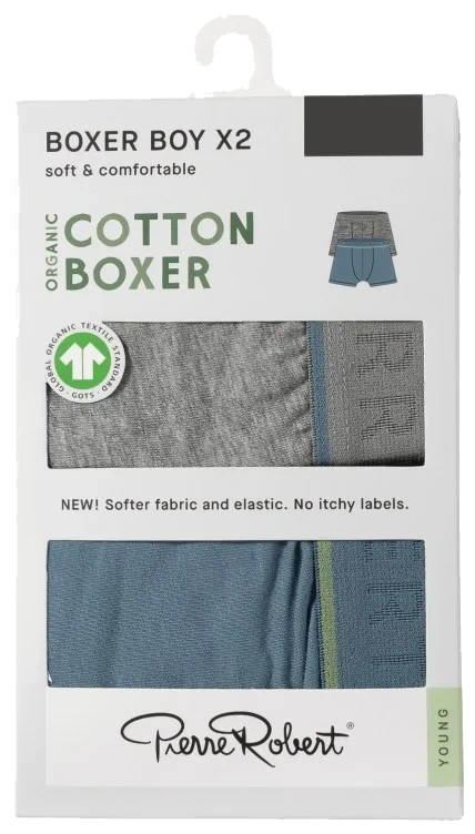 Cotton Boxer Jr Boy Greymel-lapisblue 134-140