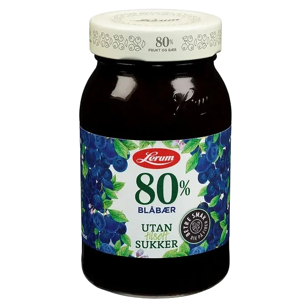 Blåbærsyltetøy Utan Tilsett Sukker 330g Lerum