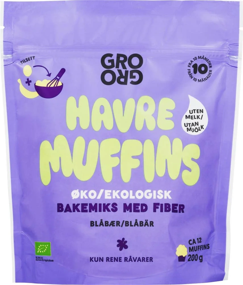 GroGro Bakemiks muffins med blåbær og kokos