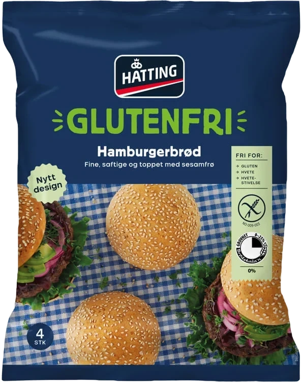 Hamburgerbrød glutenfri 4stk 320g Hatting