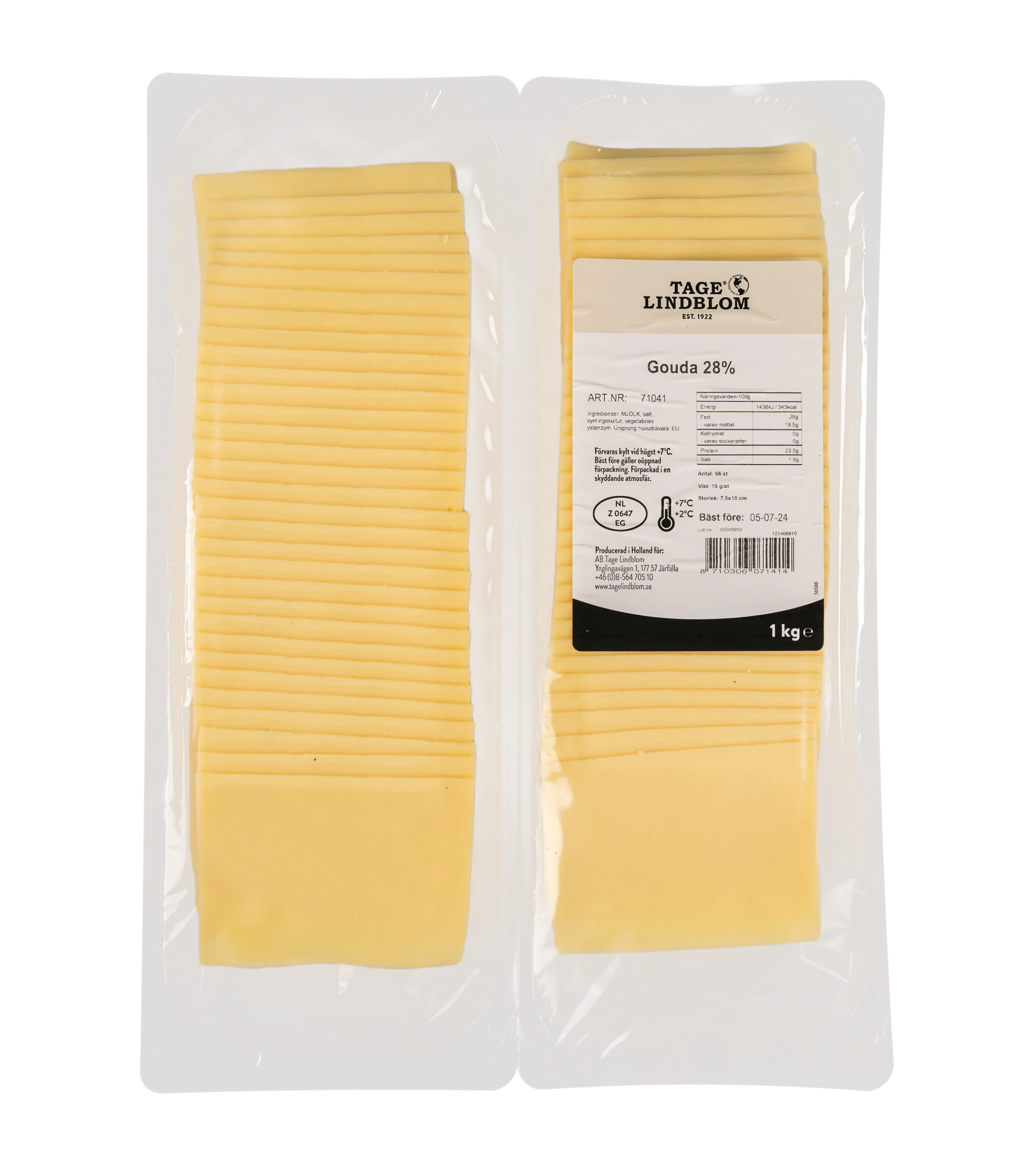 Skivad Gouda 28%, 66x15 g