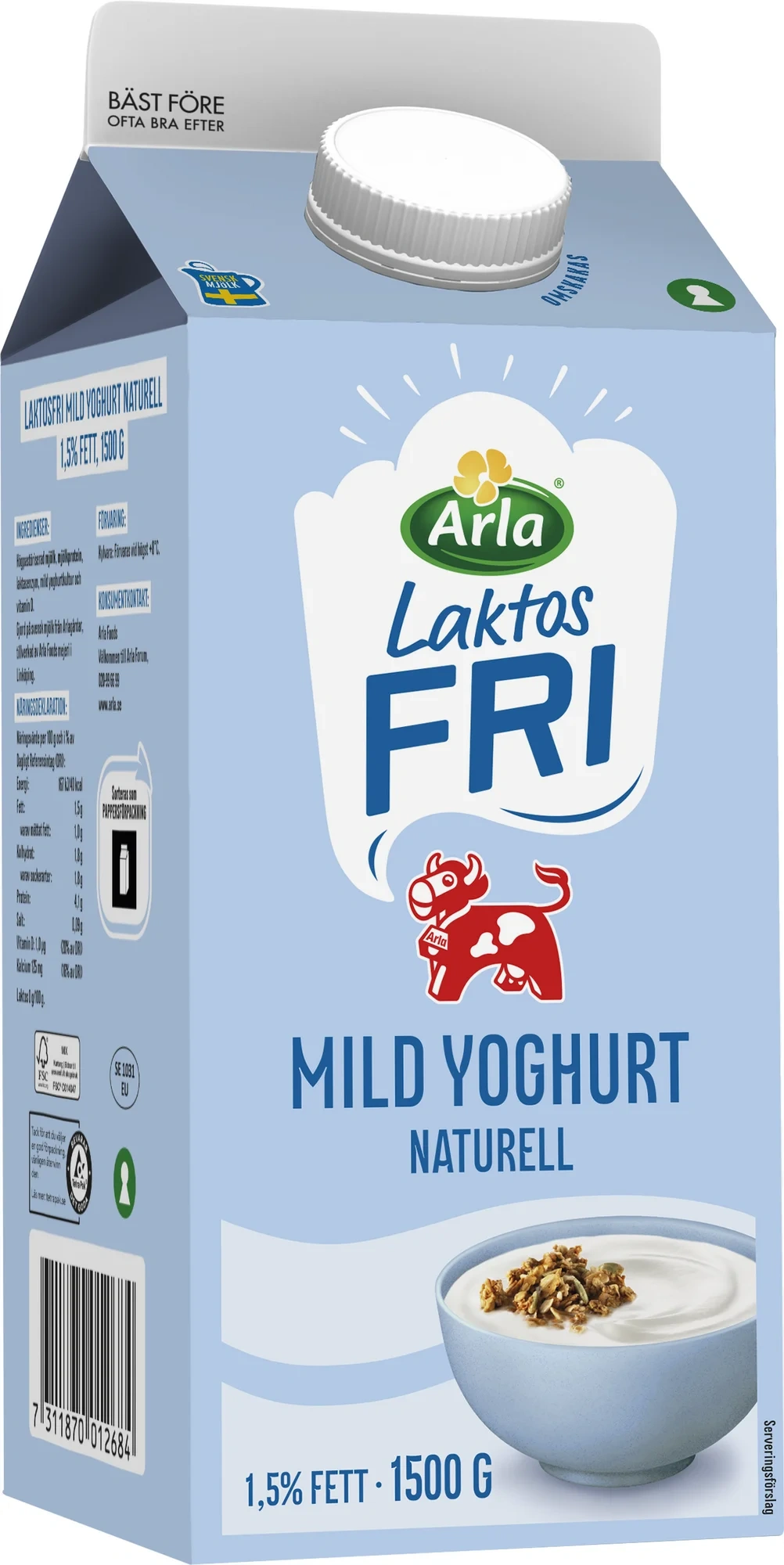 Laktosfri mild yoghurt naturell 1.5%