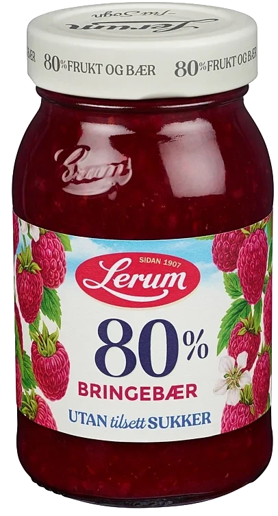 Bringebærsyltetøy utan tilsett sukker   330g