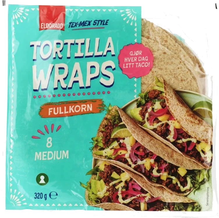 Tortilla Soft Fullkorn 20cm 8stk 320g Eldorado
