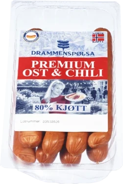 MANSTAD KJØTT AS Drammenspølsa m/ost og Chili