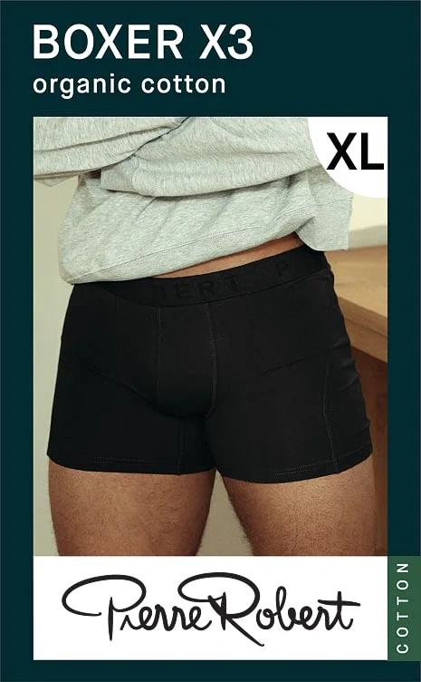 Boxer Cotton Men Black Xl 3pk Pierre Robert