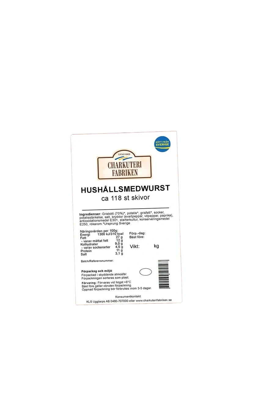 Hushållsmedwurst skivad