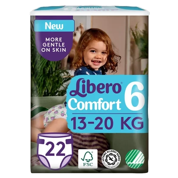 Libero Comfort 6 Åpen Bleie 13–20 Kg, 22 stk