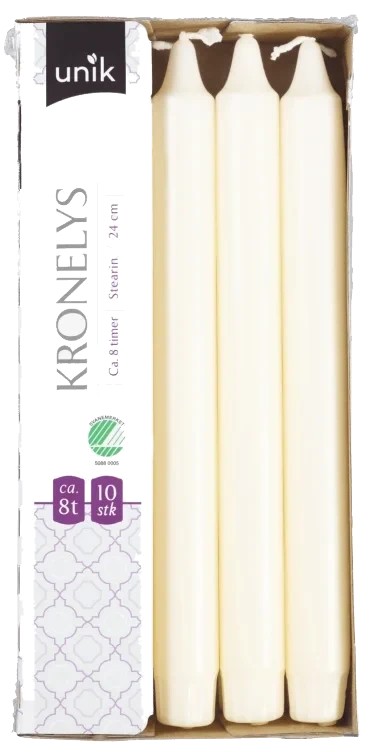 Kronelys Elfenben 24cm 10stk Unik