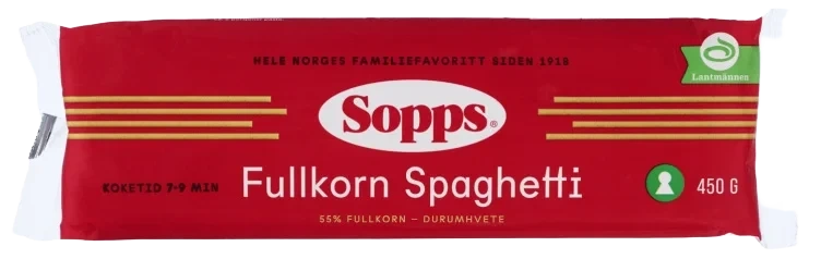 Spaghetti Fullkorn 450g Sopps