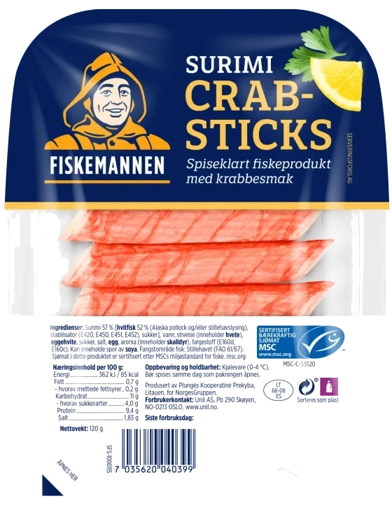 Surimi Crabsticks Msc 120g Fiskemannen