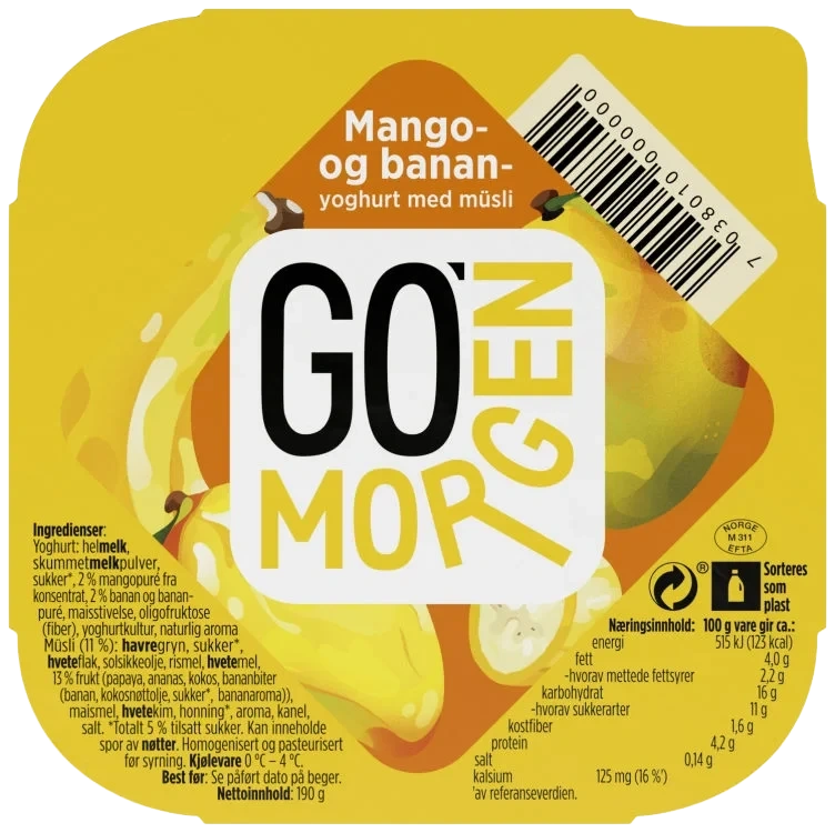 Go'morgen Mango-/bananyoghurt M/müsli 190 G