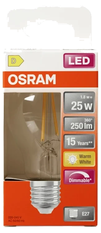 Lyspære Led Cl A 25 Klar Dim 827 E27 Osram