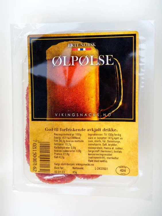 VIKINGSNACKS   Ølpølse 45g Norske Mat Tradisjoner As 45g