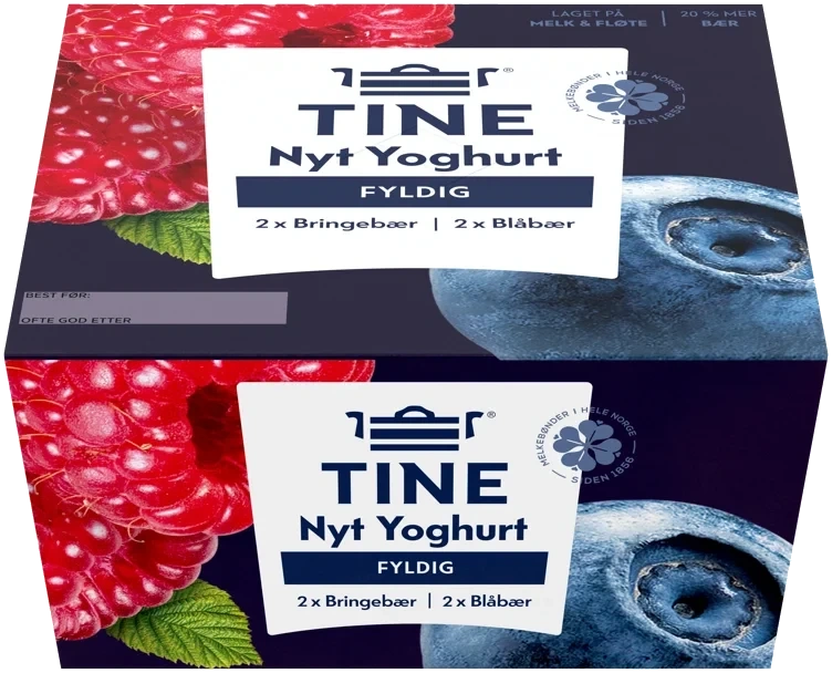 Yoghurt nyt blåbær og bringebær    4x125g