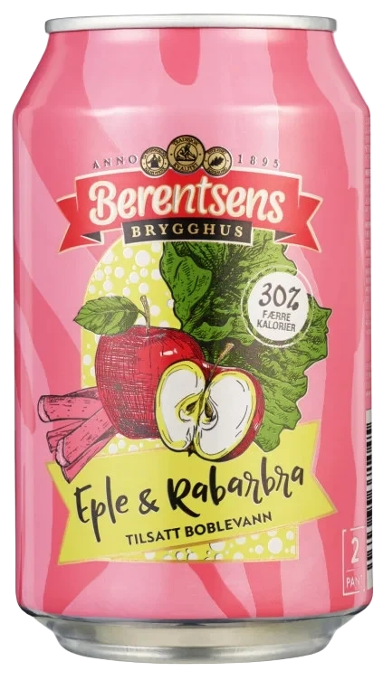 Eple&Rabarbra m/Bobler 0,33l boks Berentsens