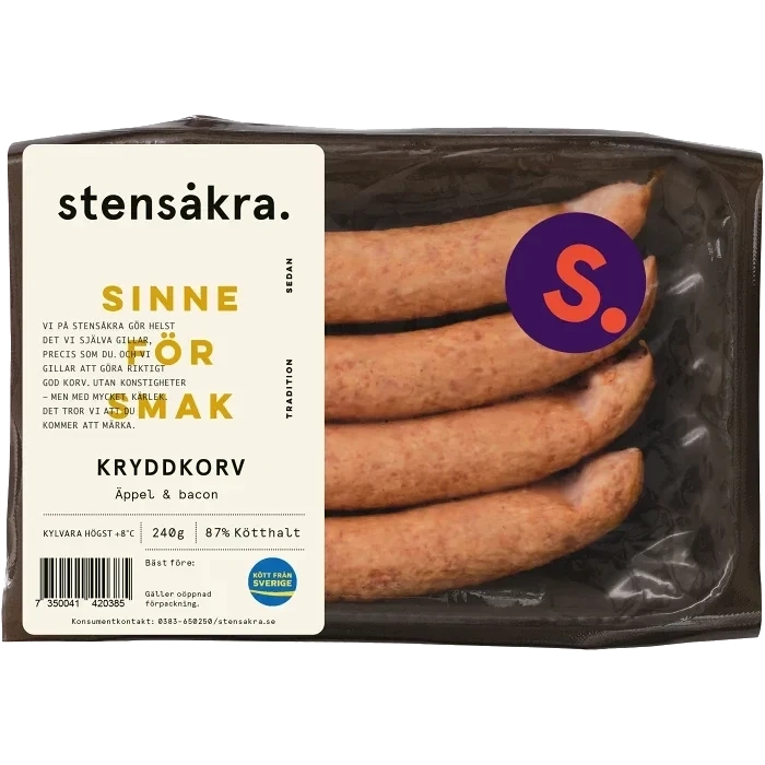 Kryddkorv Äppel Bacon 87% Kötthalt 240g Stensåkra