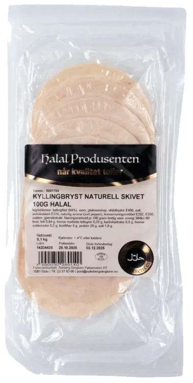 Åkeberg Skoglunn Kyllingbryst Naturell Halal Skivet 100g