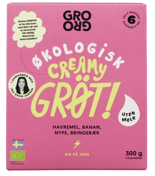 Pulvergrøt Creamy Banan&Bringebær 300g Grogro
