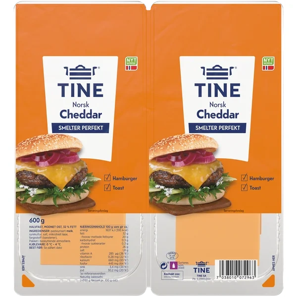 Tine Norsk Cheddar Skivet Hotellbrett 600g