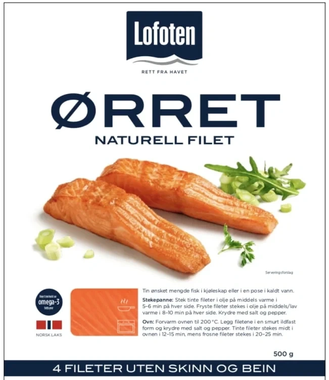 Ørretfilet Naturell u/Skinn 4x125g Lofoten