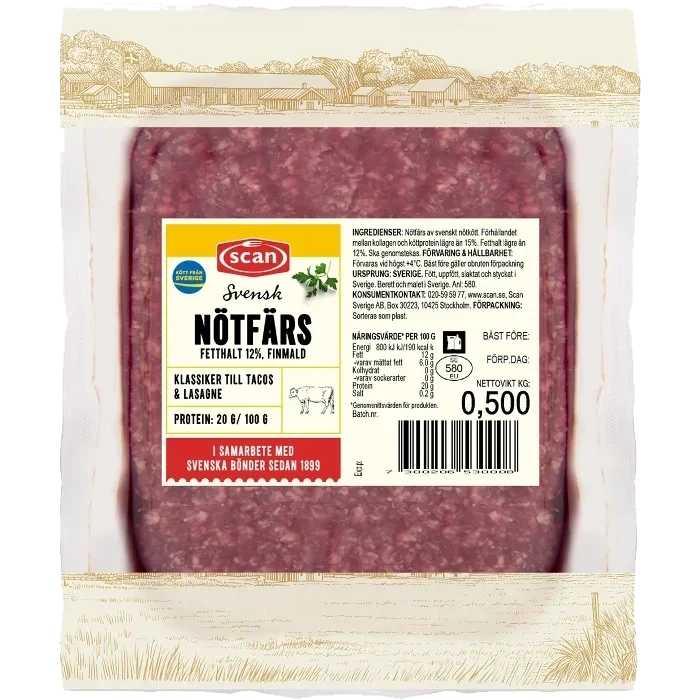 Nötfärs Färsk 12% 500g Scan