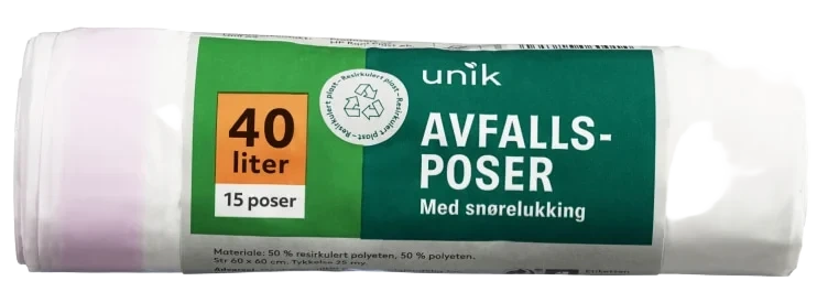 Avfallsposer Drawstring 40l15stk Unik