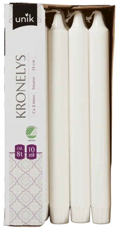 Kronelys Hvit 24cm 10stk Unik
