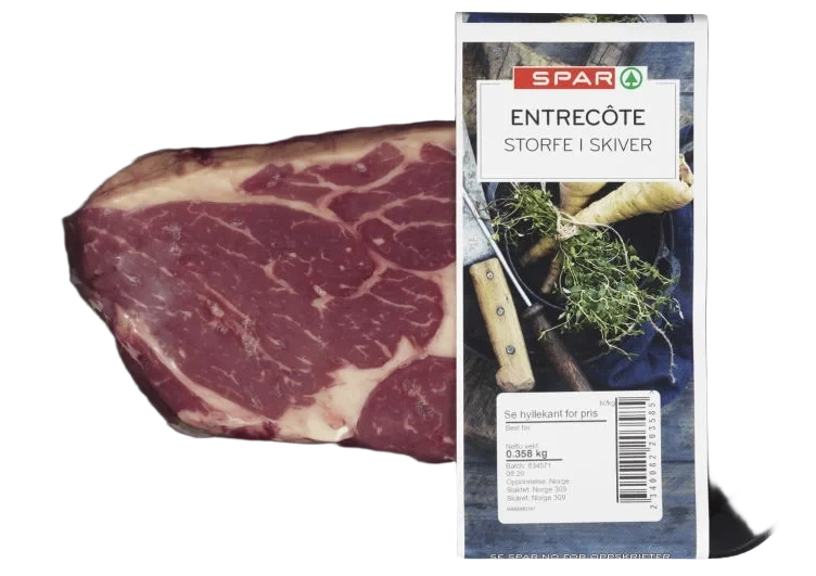 Storfe Entrecote skiver Ca350g Spar