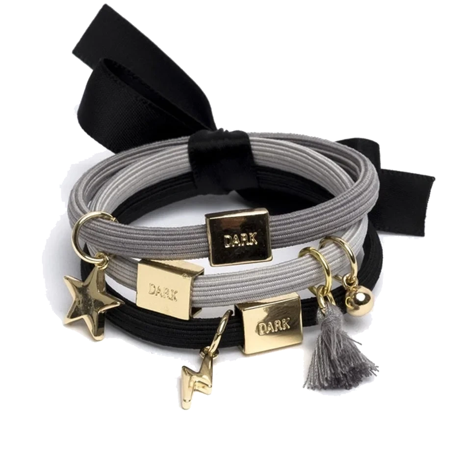 Dark Hair Ties 3 Pk Charm Combo
