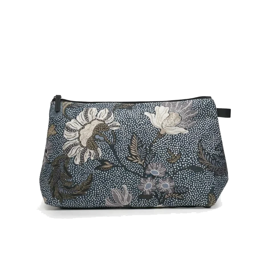 Ceannis Cosmetic Large Denim Blue Flower Linen