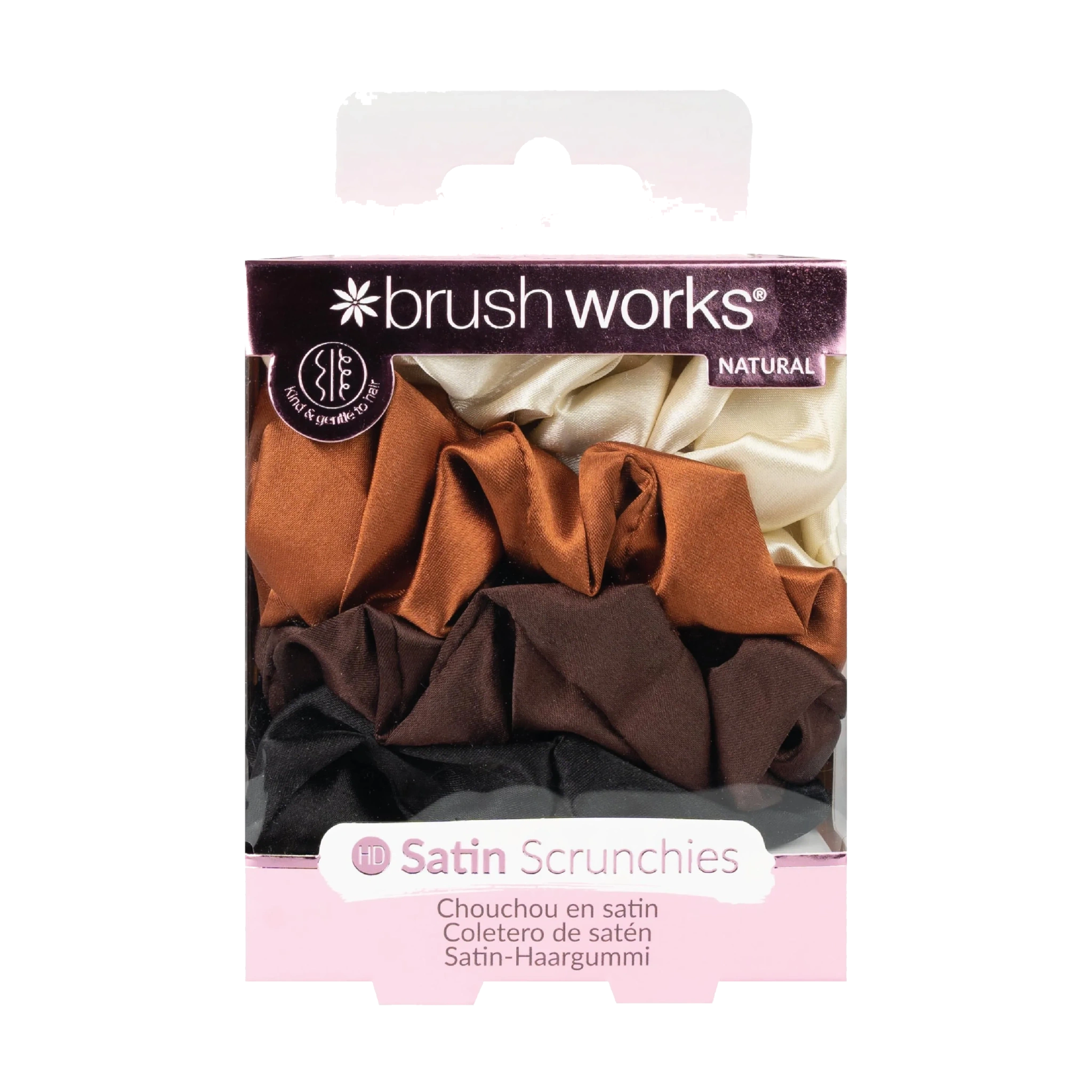 Brushworks Nude Satin Scrunchies, 4 stk.