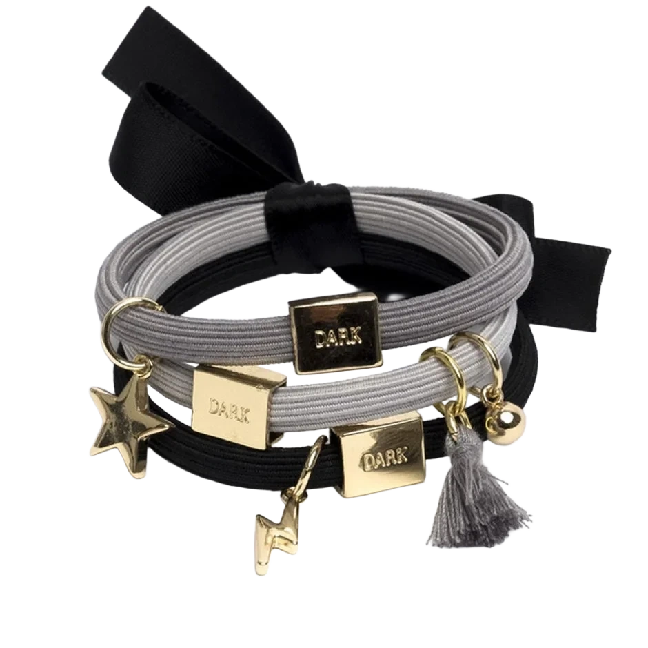 Dark Hair Ties 3 Pk Charm Combo