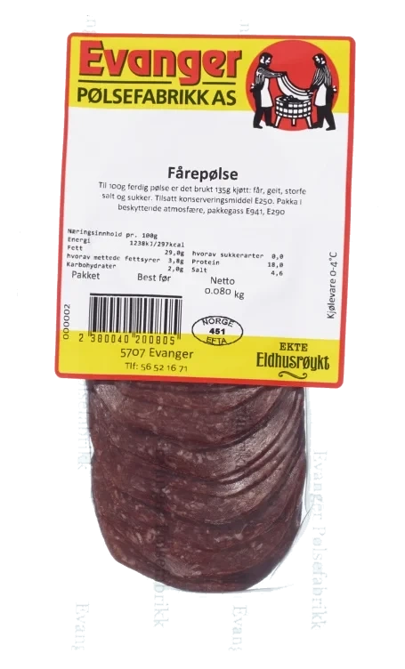 Fårepølse skivet Ca90g Evanger