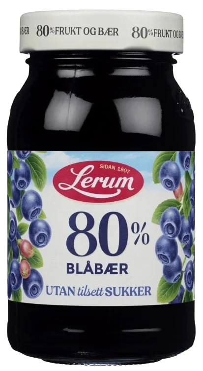 Blåbærsyltetøy Utan Tilsett Sukker 330g Lerum