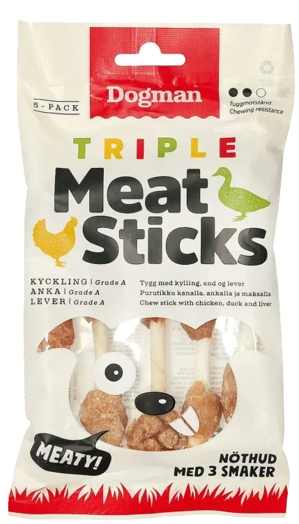 Hundesnacks Tyggepinner Triplemeat 100g