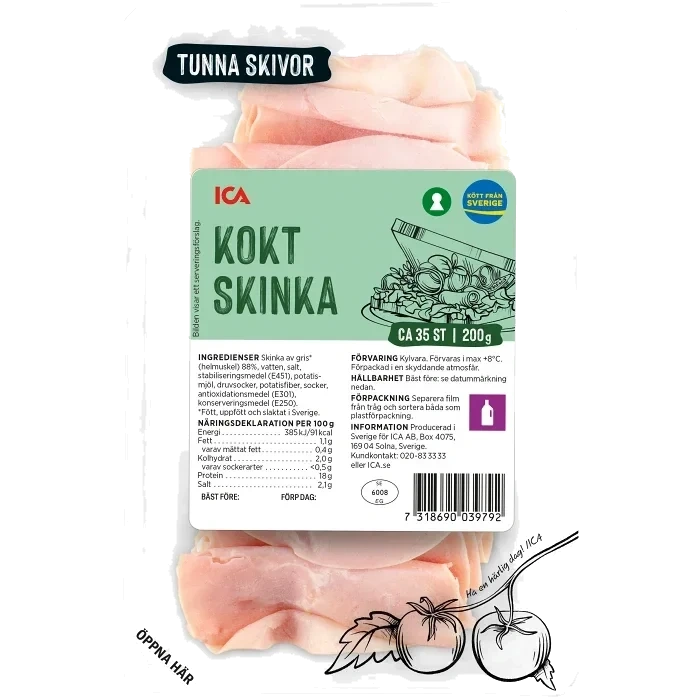 Skinka Kokt Tunna Skivor 200g ICA