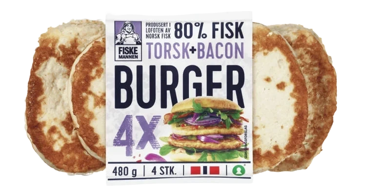 Fiskeburger 80% Torsk&Bacon 480g Fiskemannen