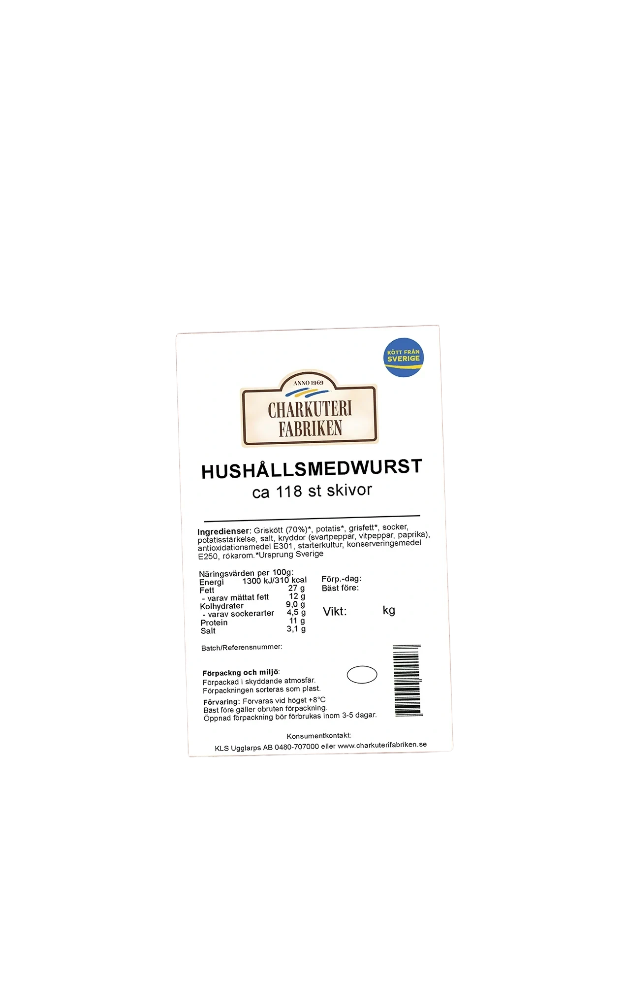 Hushållsmedwurst skivad