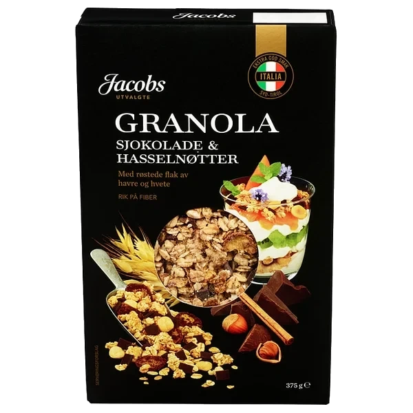 Granola Sjokolade &nøtter 375g Jacobs Utvalgte